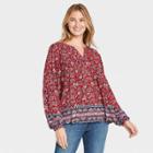 Women's Floral Print Long Sleeve Pintuck Blouse - Knox Rose Red