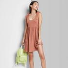 Women's Sleeveless Tie-strap Babydoll Textured Knit Dress - Wild Fable Brown