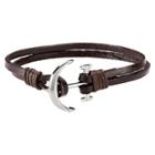 West Coast Jewelry Men's Leather Anchor Double Strand Bracelet - Brown - Size