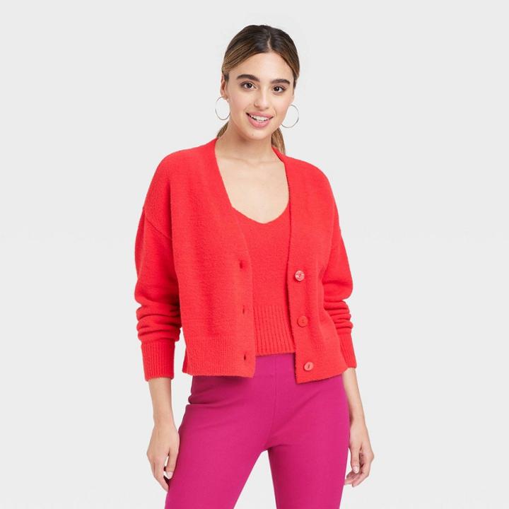 Women's Fuzzy Cardigan - A New Day Red