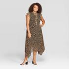 Women's Plus Size Leopard Print Casual Fit Sleeveless Collared Midi Dress - Who What Wear Black Tie 2x, Women's,