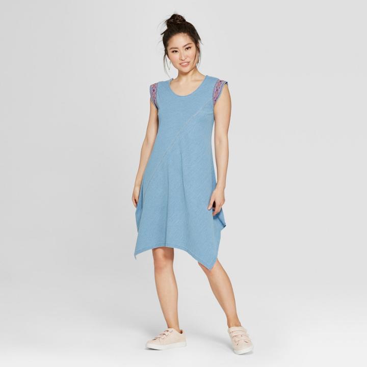 Women's Embroidered Handkerchief Hem Dress - Spenser Jeremy - Blue Denim