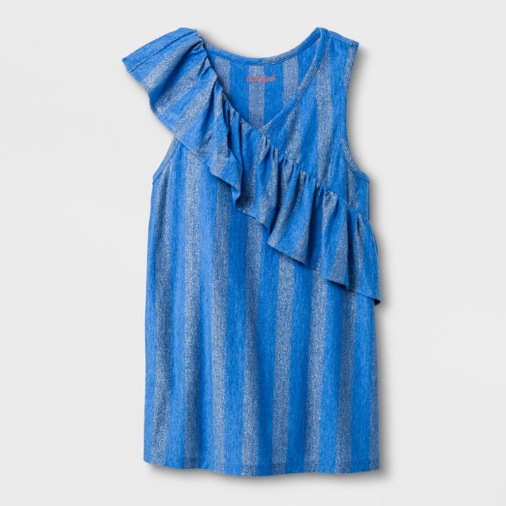 Girls' Stripe Ruffle Knit Tank Top - Cat & Jack Blue