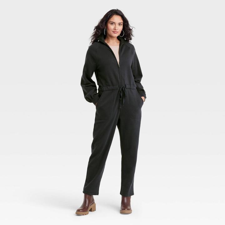 Women's Long Sleeve Fleece Jumpsuit - Universal Thread Hematite