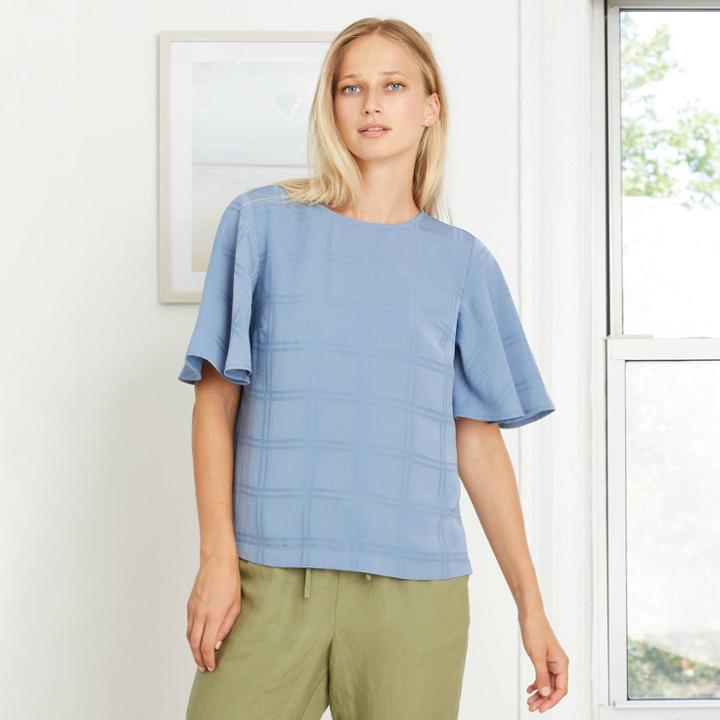 Women's Jacquard Short Sleeve Woven T-shirt - A New Day Blue