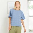 Women's Jacquard Short Sleeve Woven T-shirt - A New Day Blue