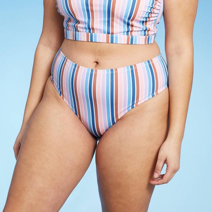 Juniors' Plus Size Metallic Hipster Bikini Bottom - Xhilaration Multi Stripe