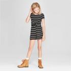 Girls' Stripe Front Tie Knit Romper - Art Class Black
