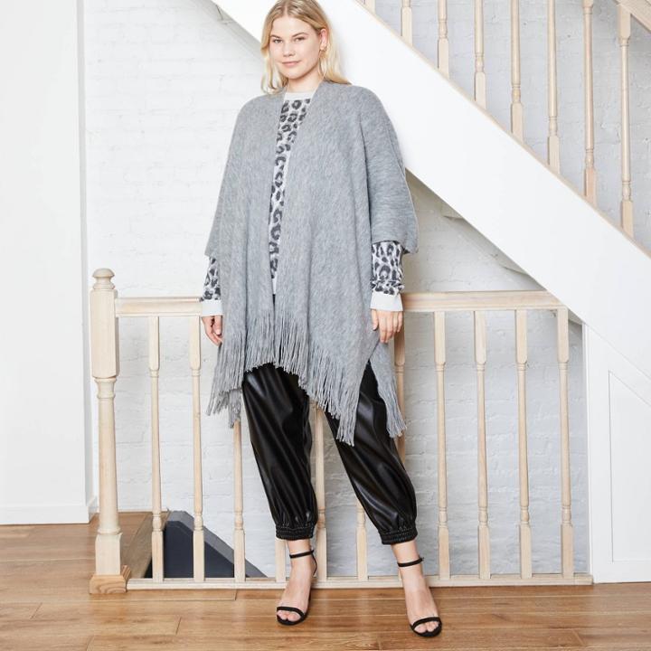 Women's Plus Knit Cape Ruana - A New Day Gray