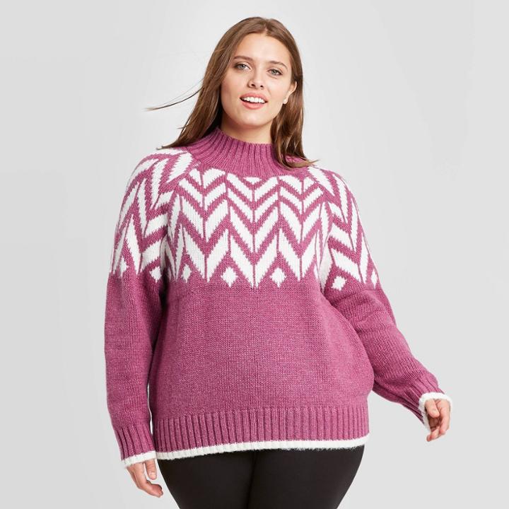 Women's Plus Size Fair Isle Turtleneck Pullover Sweater - A New Day Purple