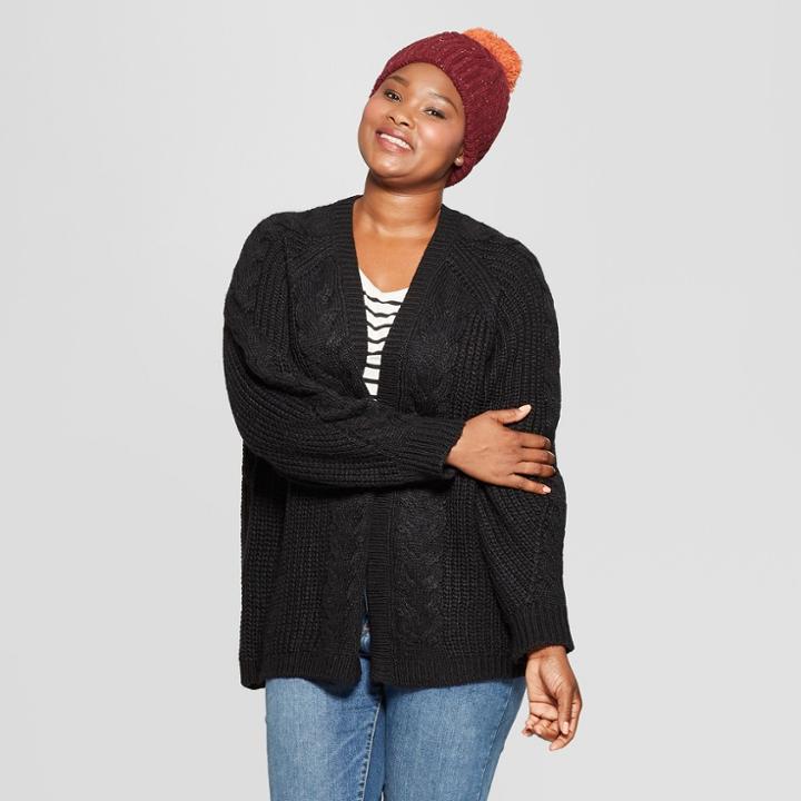 Women's Plus Size Cable Cardigan - Universal Thread Black X