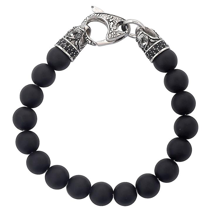 Men's Crucible Stainless Steel Dragon With Matte Black Onyx Beaded Bracelet, Black/silver