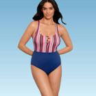 Women's Slimming Control Strappy Cut Out Crossback One Piece Swimsuit - Beach Betty By Miracle Brands Red