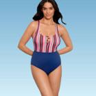 Women's Slimming Control Strappy Cut Out Crossback One Piece Swimsuit - Beach Betty By Miracle Brands Red