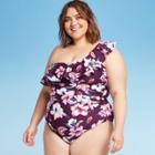 Women's Plus Size One Shoulder Flounce One Piece Swimsuit - Kona Sol 14w, Women's,