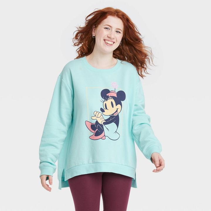 Women's Disney Minnie Mouse Graphic Sweatshirt - Aqua Blue