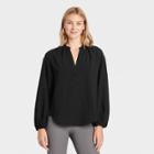 Women's Balloon Long Sleeve Popover Blouse - A New Day Black