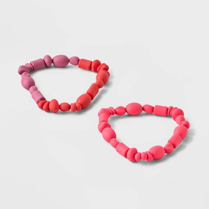 Mixed Abstract Color Block Beaded Bracelet Set 2pc - Universal Thread Pink