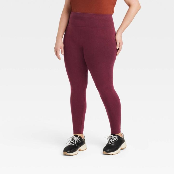 Women's Plus Size High-waist Cotton Seamless Fleece Lined Leggings - A New Day Burgundy