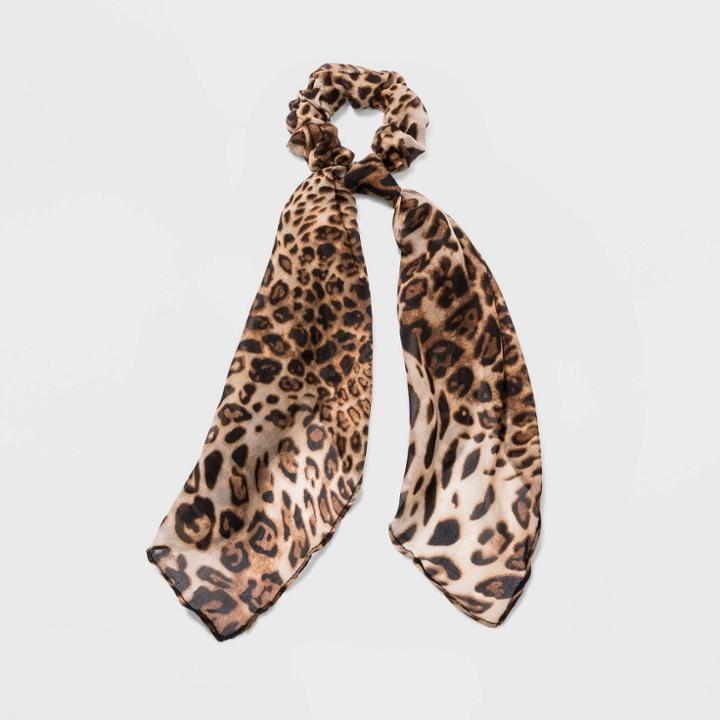 Leopard Print Chiffon Fabric Twister Multiple Ways To Wear Scarf - Wild Fable Brown