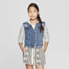 Girls' Knit Sleeve Denim Jacket - Art Class Blue