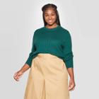 Women's Plus Size Long Sleeve Crewneck Pullover Sweater - Ava & Viv Dark Green 1x, Women's,