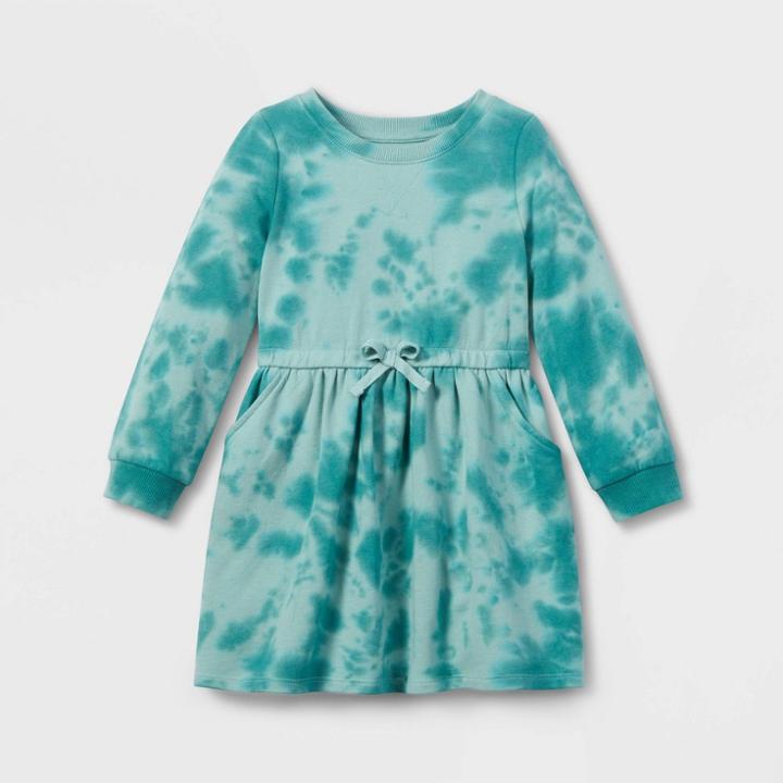 Toddler Girls' Tie-dye Wash French Terry Long Sleeve Dress - Cat & Jack Green