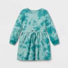Toddler Girls' Tie-dye Wash French Terry Long Sleeve Dress - Cat & Jack Green