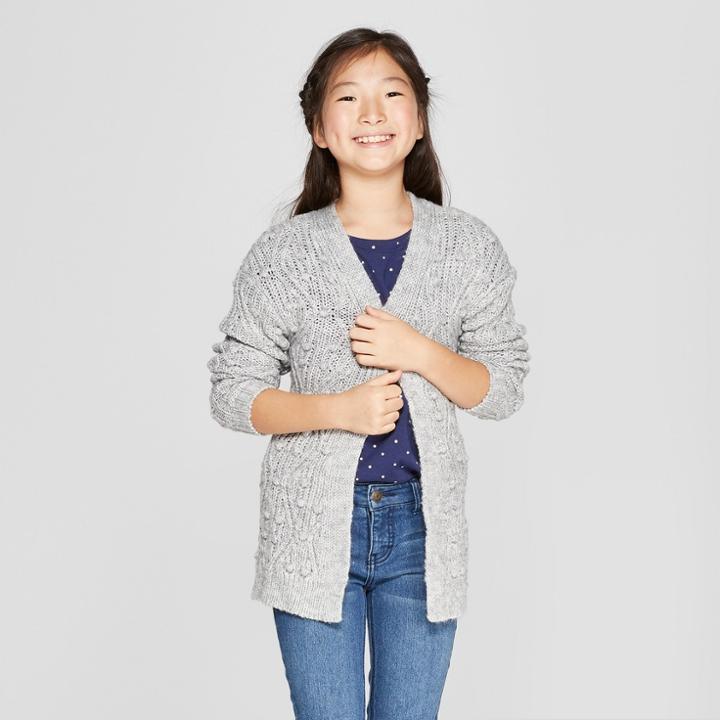 Girls' Pom Open Cardigan - Cat & Jack Gray