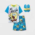 Boys' Spongebob Sqaurepants 'be Weird' 2pc Pajama Set With Slides - Blue