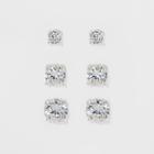 Women's Fashion Trio Crystal Round Stud Earring Set 3pc - A New Day Silver, Women's,