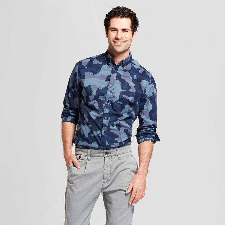 Men's Slim Fit Long Sleeve Northrop Button Down Shirt - Goodfellow & Co Blue