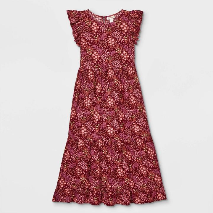 Girls' Flutter Sleeve Woven Maxi Dress - Cat & Jack Burgundy