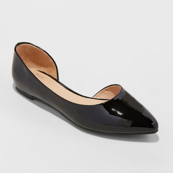 Women's Mohana Wide Width D'orsay Pointed Toe Ballet Flats - A New Day Black Patent 5.5w,
