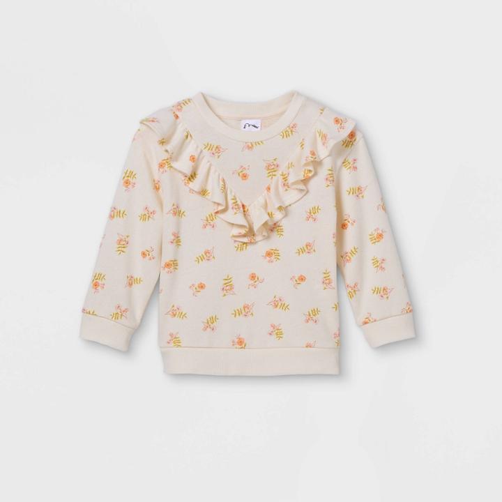 Toddler Girls' Floral Ruffle Sweatshirt - Art Class Cream