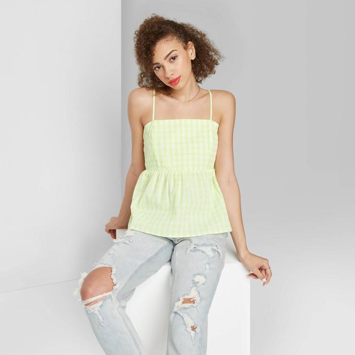 Women's Gingham Sleeveless Peplum Top - Wild Fable Lime Xs, Women's, Green