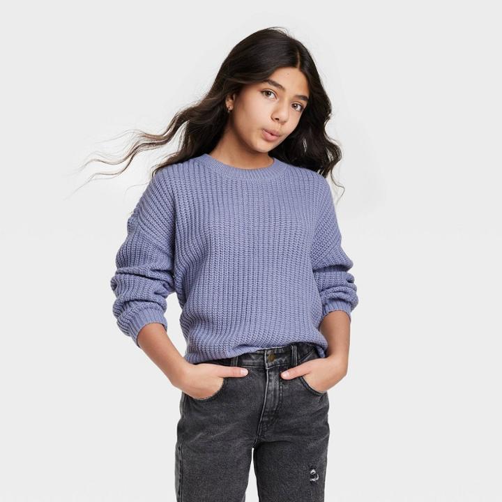 Girls' Crew Neck Sweater - Art Class Dusty Blue