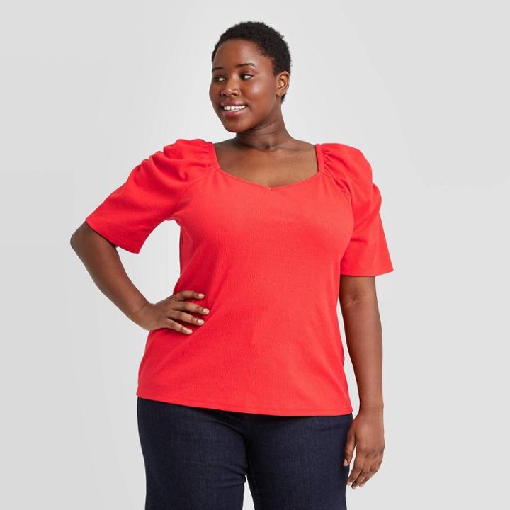 Women's Plus Size Elbow Sleeve Blouse - Ava & Viv Red X