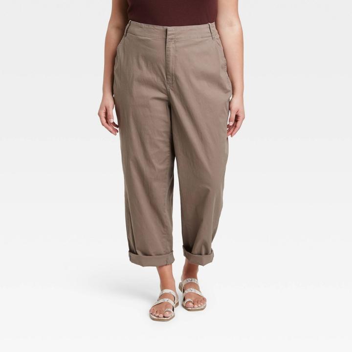 Women's Plus Size High-rise Straight Chilled Out Ankle Chino Pants - A New Day Dark Brown