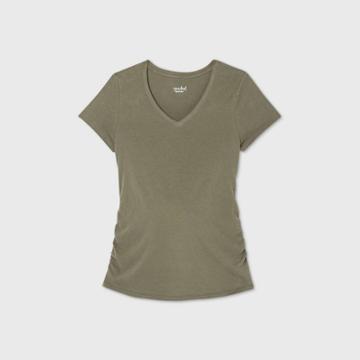 Maternity Short Sleeve V-neck Side Shirred T-shirt - Isabel Maternity By Ingrid & Isabel Olive Green