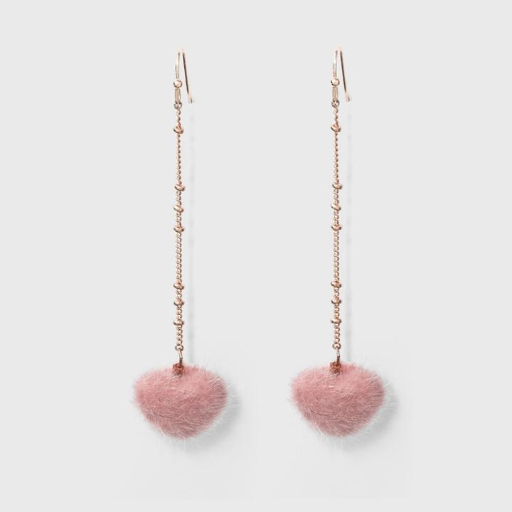 Heart Pom Long Chain Drop Earrings - Wild Fable Pink