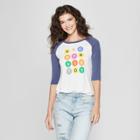Women's 3/4 Sleeve Subway Dots Raglan Graphic T-shirt - Awake White/navy Blue