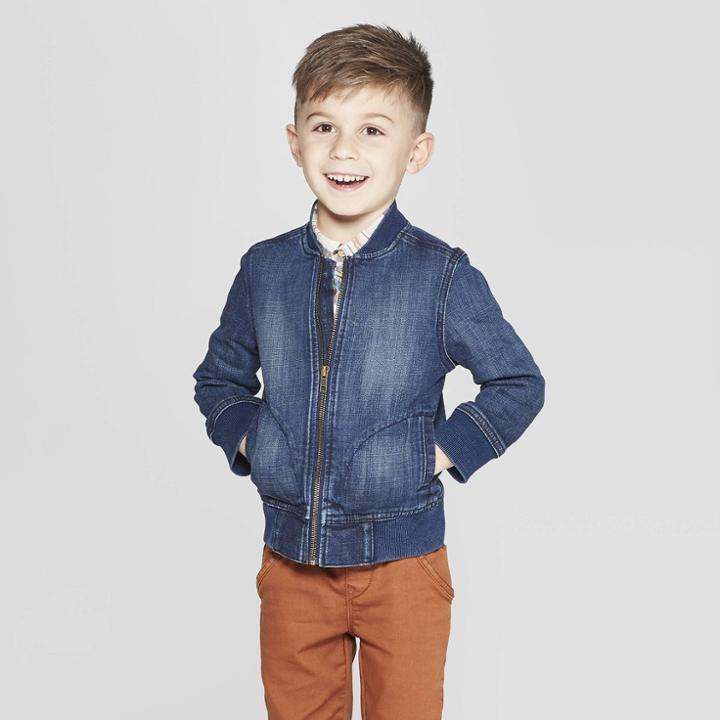 Genuine Kids From Oshkosh Toddler Boys' Denim Bomber Jacket - Dark Wash