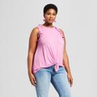 Women's Plus Size Tie Front Ruffle Sleeveless Tank - Ava & Viv Pink X