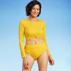 Women's Twist-front Ribbed Long Sleeve Cropped Rash Guard - All In Motion Golden Yellow