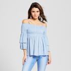 Women's Off The Shoulder Smocked Top - Almost Famous (juniors') Blue