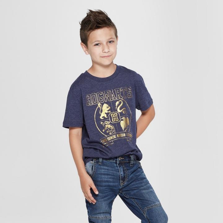 Boys' Harry Potter Hogwarts Crest Short Sleeve Graphic T-shirt - Navy (blue) M,