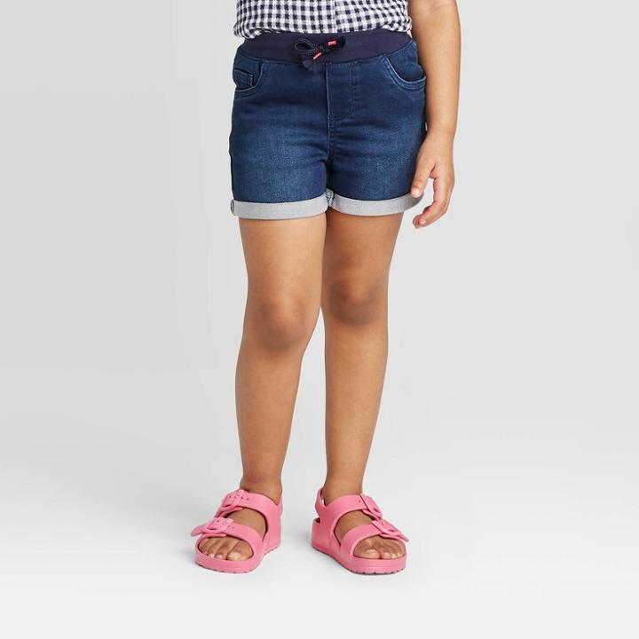Toddler Girls' Pull-on Jean Shorts - Cat & Jack Dark Wash 18m, Toddler Girl's, Blue