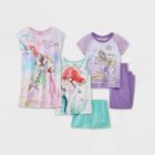 Girls' Disney Princess Watercolor 5pc Pajama Set - Pink/green/purple