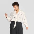 Women's Plus Size Floral Print Long Sleeve Mock Turtleneck Blouse - Ava & Viv Cream X, Women's, White Blue Red